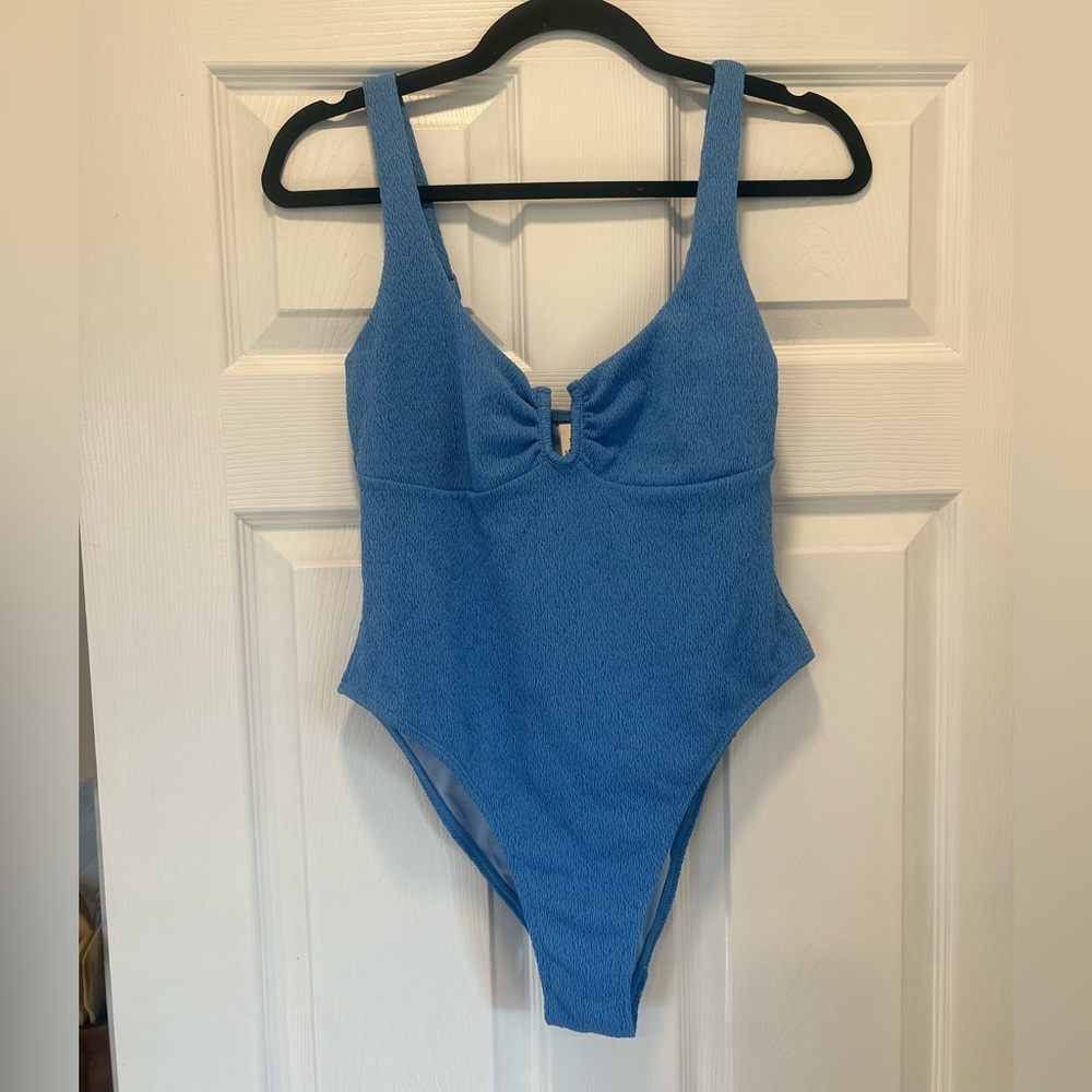 Lulu’s Blue Crinkled Notched One-Piece Swimsuit - Size Large